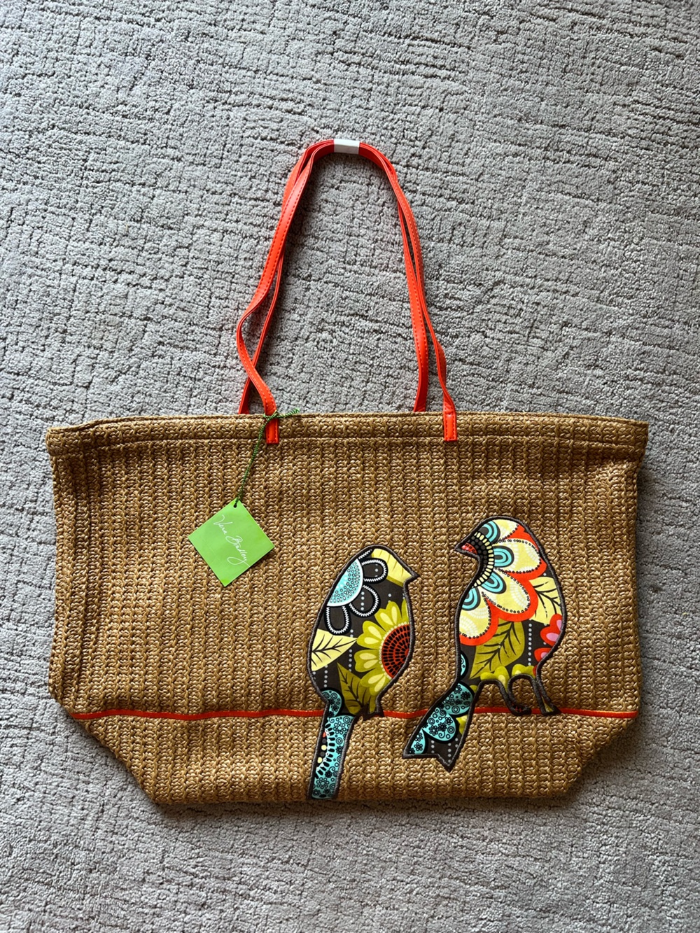 Vera Bradley Large Straw Bird Tote, Flower Shower